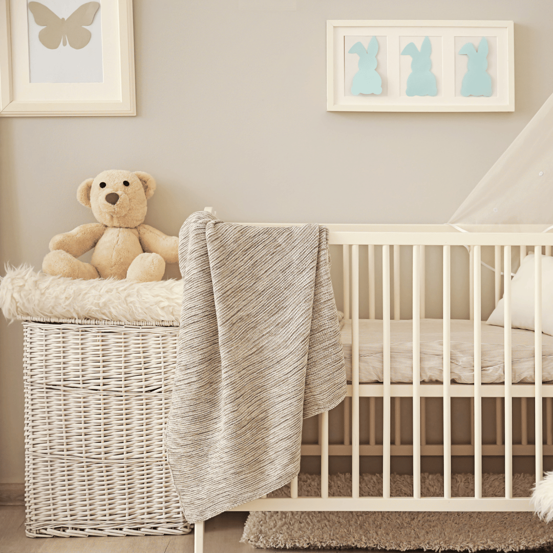 Neutral Baby Nursery including cot and baby bedding