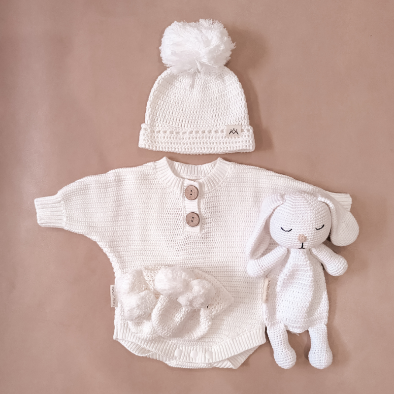 3 Little Crowns Textured Knit Baby Bodysuit - Ivory
