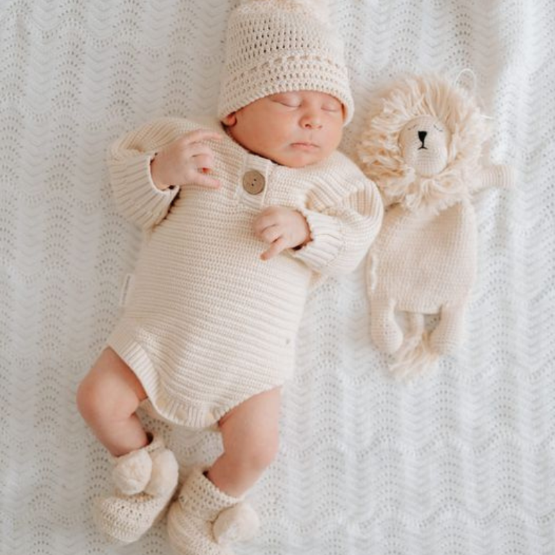 3 Little Crowns Textured Knit Baby Bodysuit - Oat
