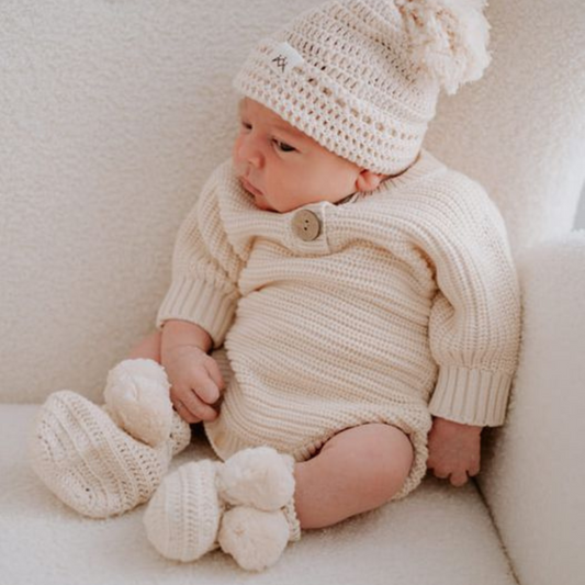 3 Little Crowns Textured Knit Baby Bodysuit - Oat
