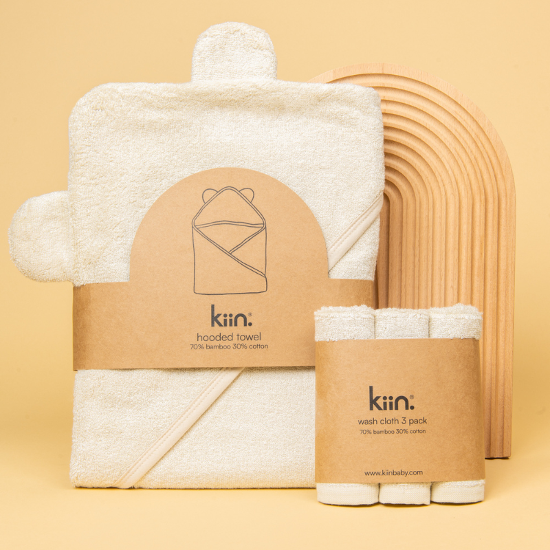 Kiin Baby Hooded Towel and Washcloth in Ivory product images