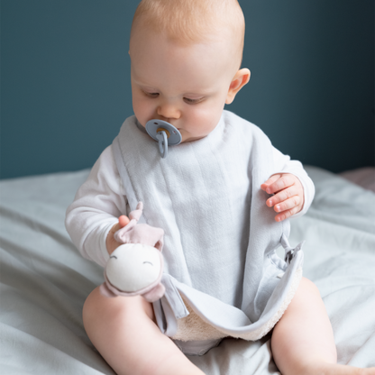 Fabelab Muslin Feeding Bib Icy Grey Lifestyle Baby Image