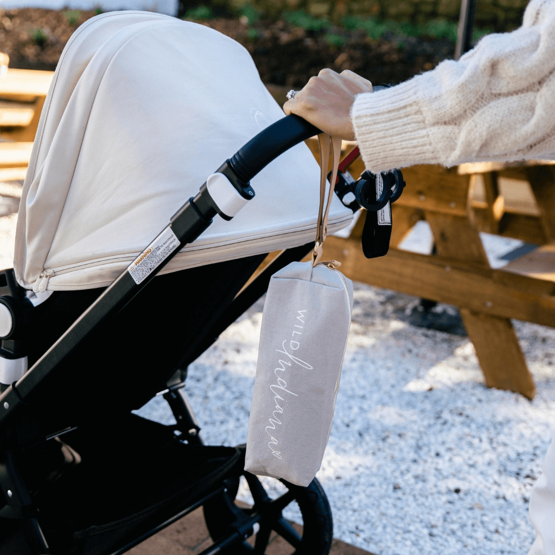 Carry your travel set with you when you leave the house with your baby - hangs nicely on the pram handle